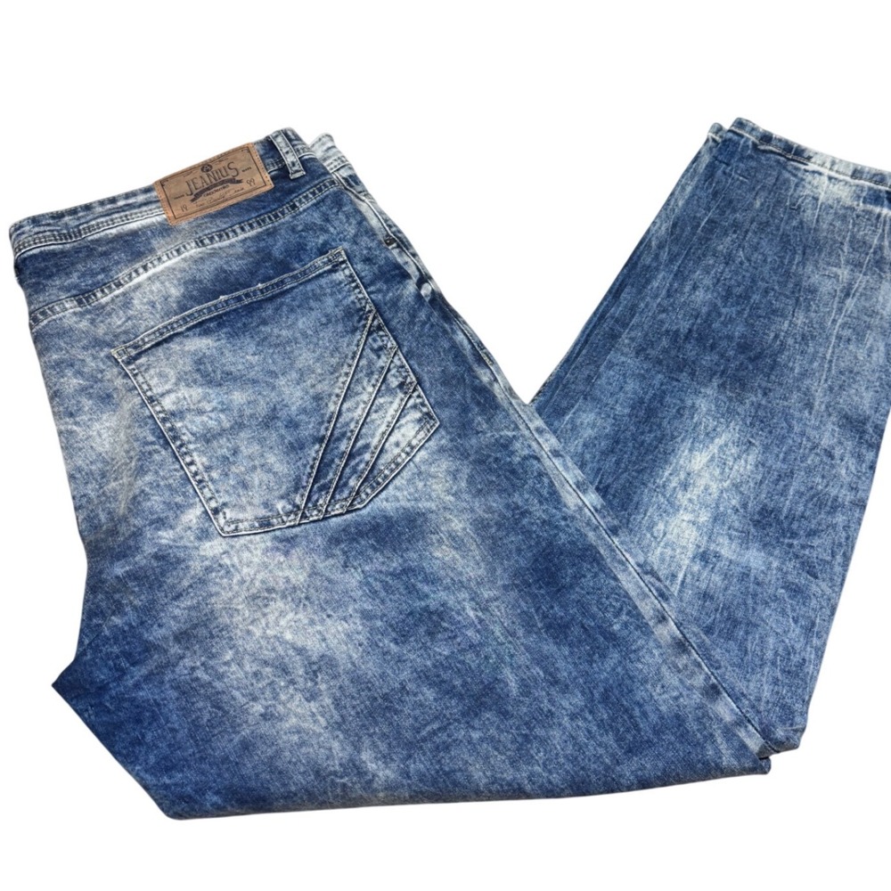 Akademiks Mens 42x32 Blue Jeanius Acid Wash Distressed Jeans‎ Y2K Streetwear